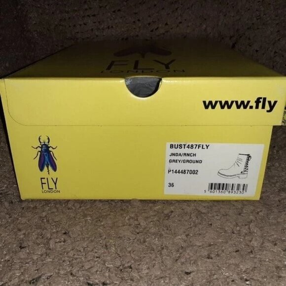 FLY LONDON-Bust-Grey/Ground Leather Ankle Boots-Side Zip-Corset Back-Sz 36-6-NEW - Picture 7 of 7